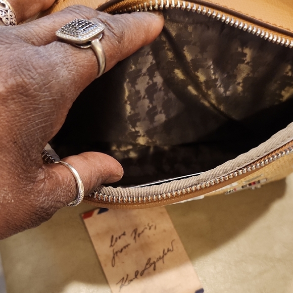 Karl Lagerfeld Brown Leather and Woven Crossbody Bag W Charms & Guitar Strap NWT - Picture 6 of 11